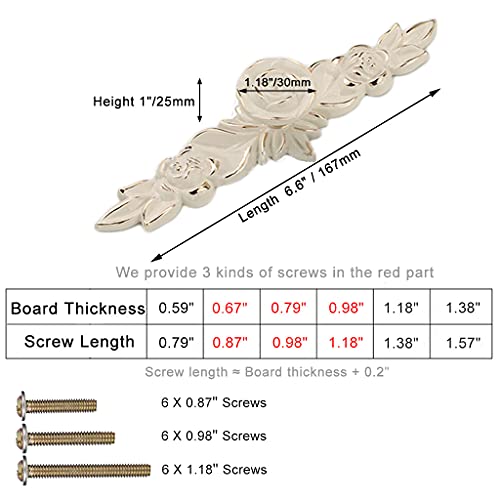 ESreake 6 Pack European Style Rose Cabinet Knobs with Backplate, 6.6" Vintage Kitchen Zinc Alloy Flower Drawer Pulls for Dresser Vanity Nightstand Cupboard Ivory White & Gold Edge(6 Pack, 6.6") - Image 2