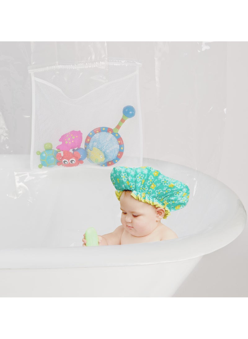 Zikra Waterproof PEVA Shower Curtain with Hooks Liner 9 Mesh Storage Pockets 70 x 72 Bathroom Organizer Clear - Image 2