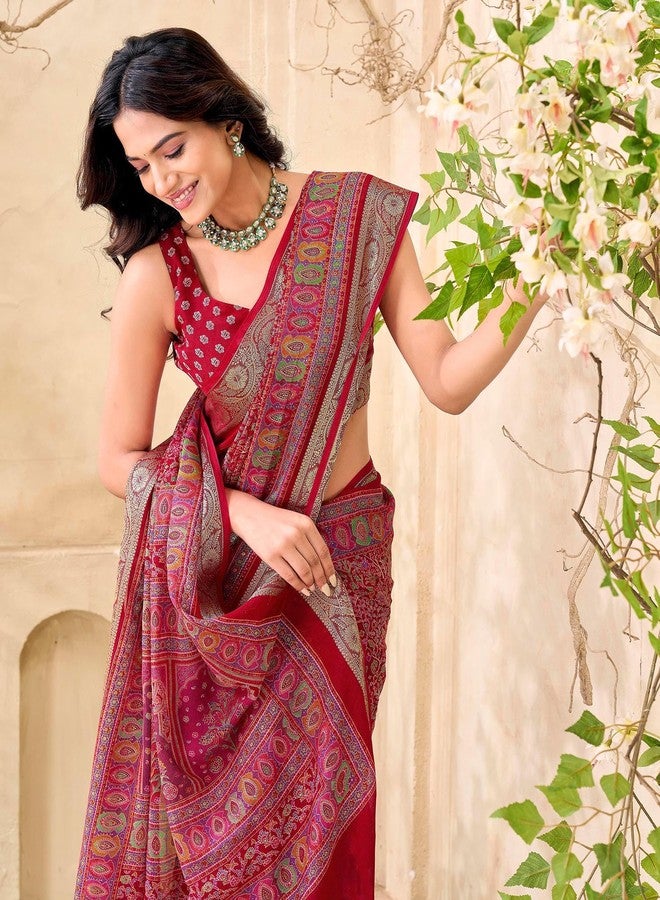 SIRIL Women's Georgette Foil Printed Weaving Border Saree With Unstitched Blouse Piece (4918S924_Red) - Image 4