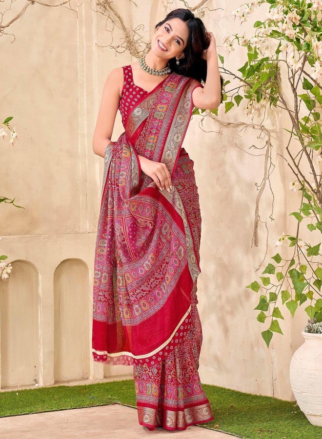SIRIL Women's Georgette Foil Printed Weaving Border Saree With Unstitched Blouse Piece (4918S924_Red) - Image 1