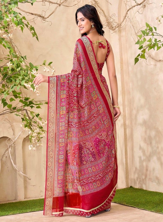SIRIL Women's Georgette Foil Printed Weaving Border Saree With Unstitched Blouse Piece (4918S924_Red) - Image 3