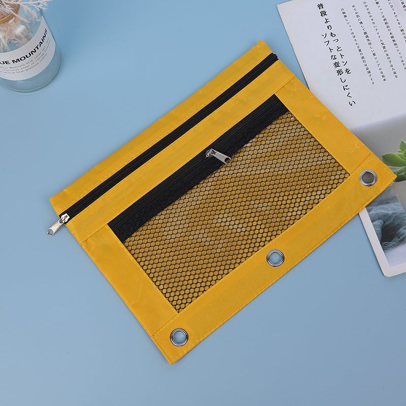 Oxford Cloth Gas Eye Loose-Leaf Clip B5 Office Storage File Bag Three-Hole Single And Double Zipper Pencil Case - Image 4