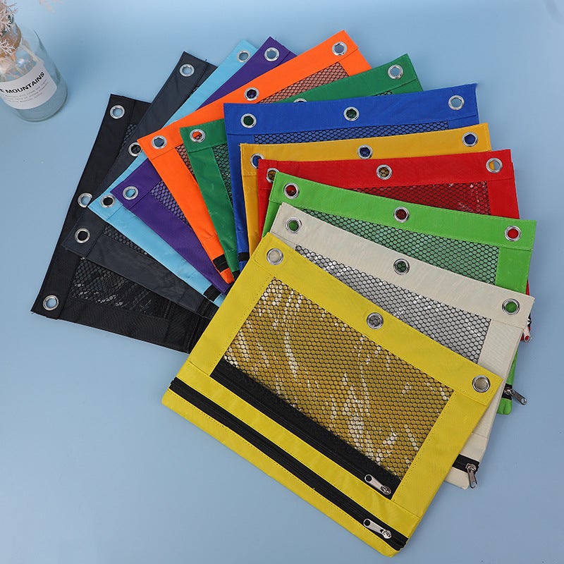 Oxford Cloth Gas Eye Loose-Leaf Clip B5 Office Storage File Bag Three-Hole Single And Double Zipper Pencil Case - Image 2