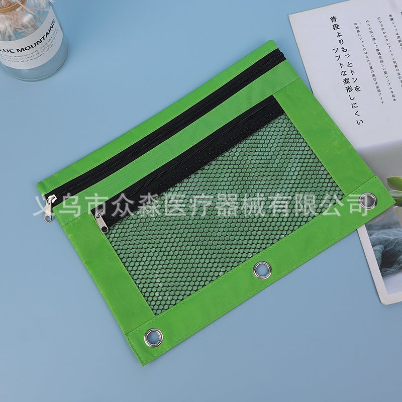 Oxford Cloth Gas Eye Loose-Leaf Clip B5 Office Storage File Bag Three-Hole Single And Double Zipper Pencil Case - Image 1
