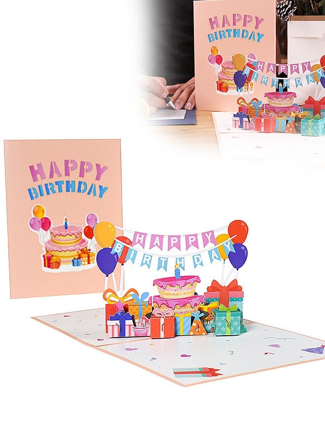 3D Pop Up Greeting Card, Foldable Stereoscopic Balloons Pull Flags Blessing Signature Birthday Greeting Card, Card Paper with Envelope - Image 1