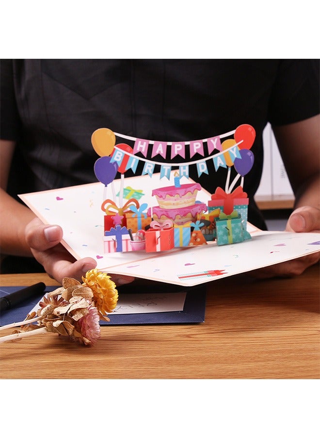 3D Pop Up Greeting Card, Foldable Stereoscopic Balloons Pull Flags Blessing Signature Birthday Greeting Card, Card Paper with Envelope - Image 5