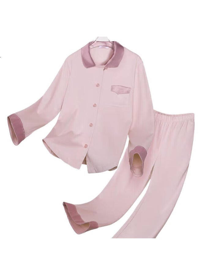 AIMER Pure Cotton Lapel Long-Sleeve Cotton Simple Comfortable Pajama Set Loungewear 165 - Image 1