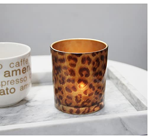 KiaoTime Glass Candle Holder Tealight Stand Cup Fragrance Warmer Leopard Print Candlestick Holder Desktop Centerpiece for Home Wedding Anniversary Table Décor - Image 2