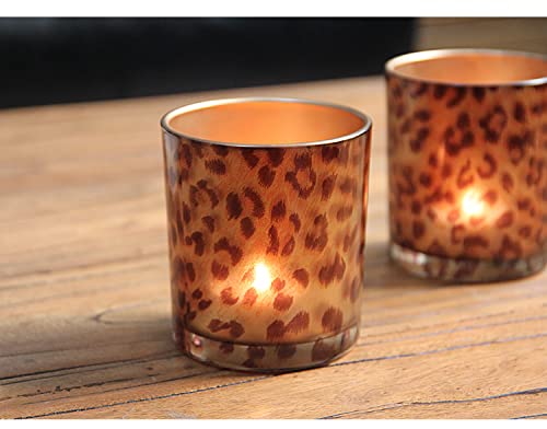 KiaoTime Glass Candle Holder Tealight Stand Cup Fragrance Warmer Leopard Print Candlestick Holder Desktop Centerpiece for Home Wedding Anniversary Table Décor - Image 5
