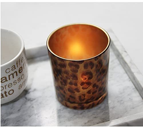 KiaoTime Glass Candle Holder Tealight Stand Cup Fragrance Warmer Leopard Print Candlestick Holder Desktop Centerpiece for Home Wedding Anniversary Table Décor - Image 3