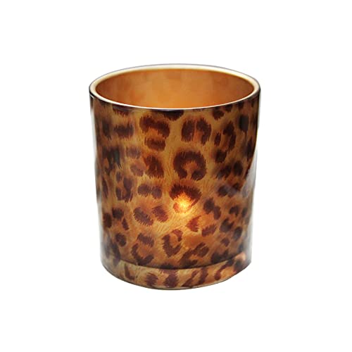 KiaoTime Glass Candle Holder Tealight Stand Cup Fragrance Warmer Leopard Print Candlestick Holder Desktop Centerpiece for Home Wedding Anniversary Table Décor - Image 1