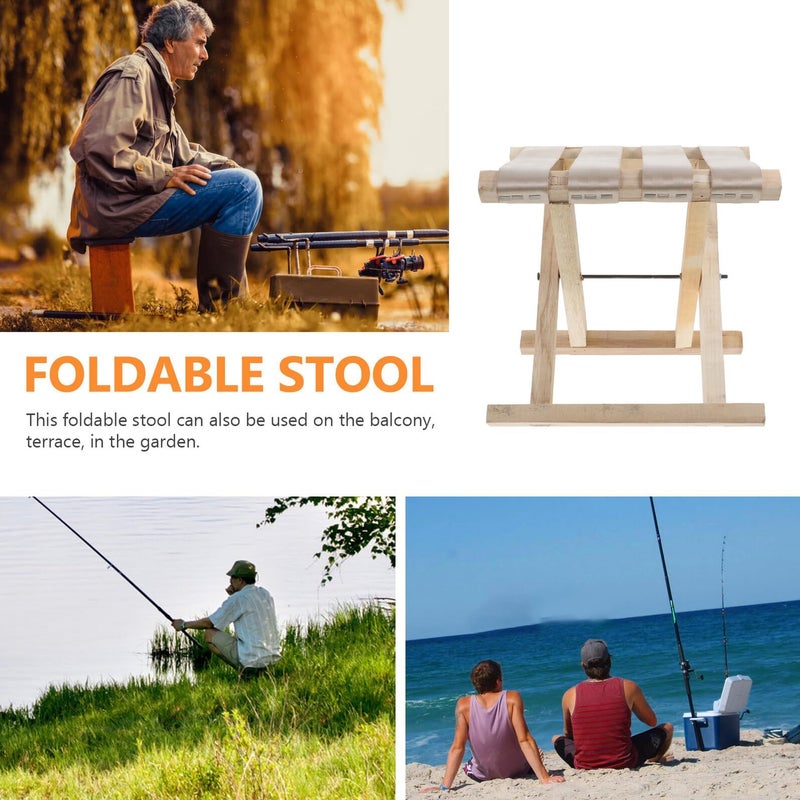 Portable Folding Camping Stool Small Wooden Seat With Nylon Carry Handle 28cm Height Lightweight Outdoor Fishing And Hiking Chair For Adults - Image 5