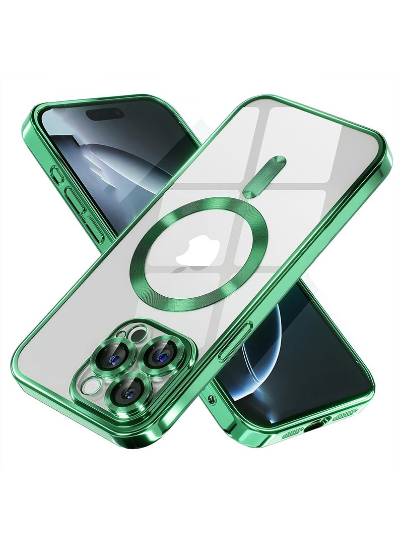 Theodor Premium Soft Clear Case for iPhone 15 Pro Max Camera Lens Full Protection, Compatible with MagSafe Wireless Charging, Shockproof Electroplated TPU Phone Cover iPhone 15 Pro Max 6.7 Inch 2023 -Green - Image 1