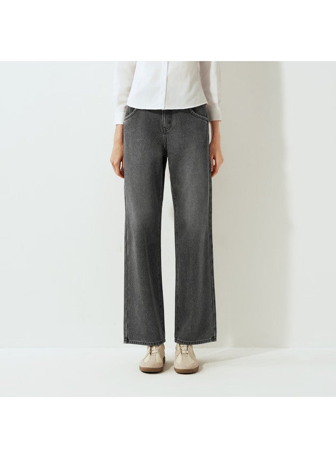 Semir Women's Denim Wide-leg Pants With Brushed Fabric, Hong Kong Style, Winter , Leg-lengthening Floor-length Trousers, Trendy On Instagram, 109725124002 - Image 1