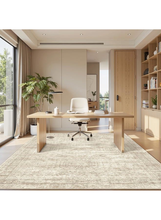 Soalmost 4x6 Area Rugs for Living Room, Vintage Washable Rugs for Dining Room, Bedroom, Home Office Decor, Non-Slip Beige Carpet Thin Rug - Image 2
