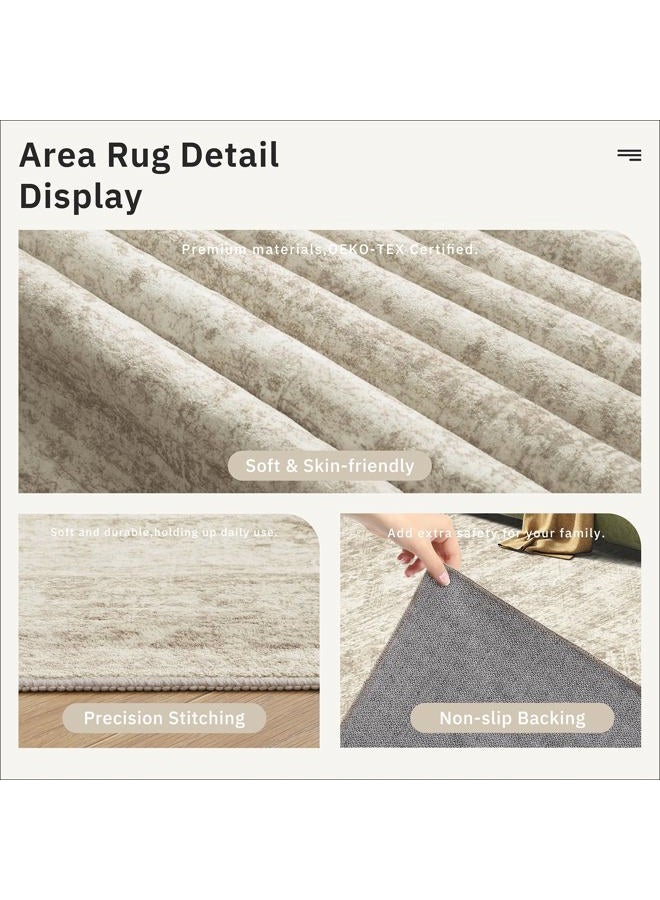 Soalmost 4x6 Area Rugs for Living Room, Vintage Washable Rugs for Dining Room, Bedroom, Home Office Decor, Non-Slip Beige Carpet Thin Rug - Image 5