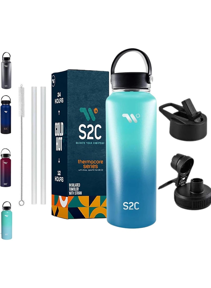 S2C 1200ml Stainless Steel Insulated Water Bottle - Keeps Drinks Cold 24H & Hot 12H, Leakproof, 3 Lids for Camping & Outdoor Adventures - Image 1
