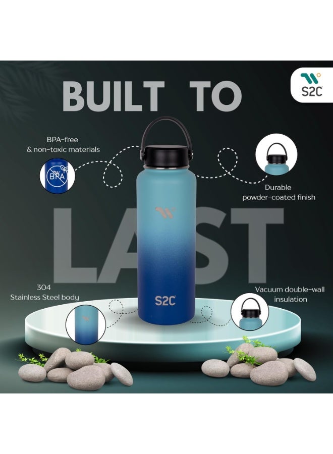 S2C 1200ml Stainless Steel Insulated Water Bottle - Keeps Drinks Cold 24H & Hot 12H, Leakproof, 3 Lids for Camping & Outdoor Adventures - Image 2