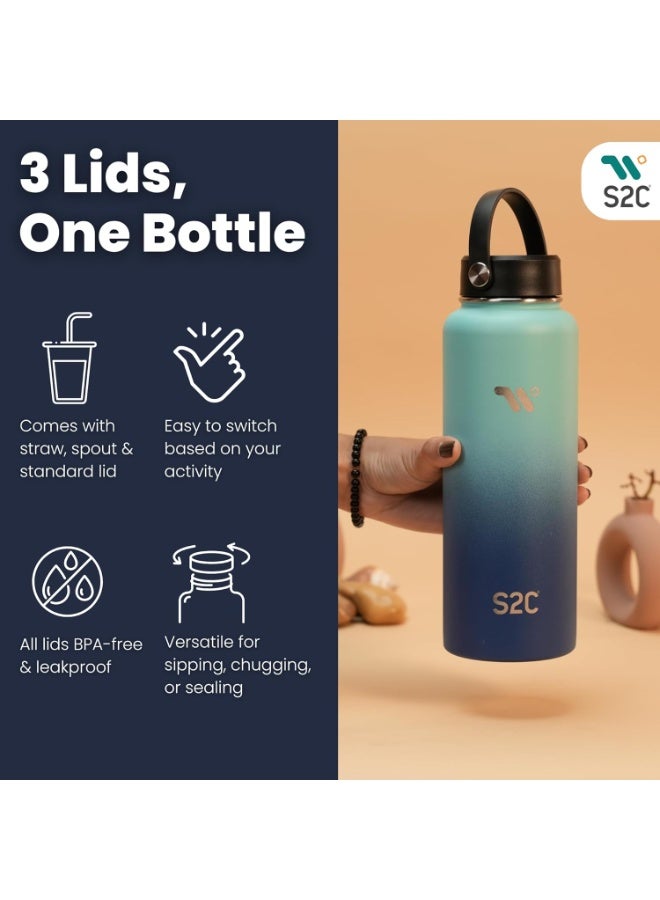S2C 1200ml Stainless Steel Insulated Water Bottle - Keeps Drinks Cold 24H & Hot 12H, Leakproof, 3 Lids for Camping & Outdoor Adventures - Image 4