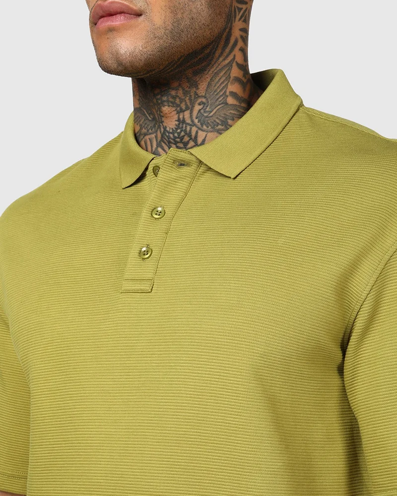 بيواكوف Men's Avocado Oil Yellow Textured Oversized Polo T-shirt