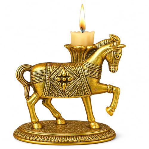 Salvus APP SOLUTIONS Metal Horse Tea Light Candle Holder for Home Decor, Decorative Tabletop Showpiece for Living Room, Diwali Decoration, Office Desk & Gifting, Gold, 4 x 4 Inch (only Horse) - Image 1