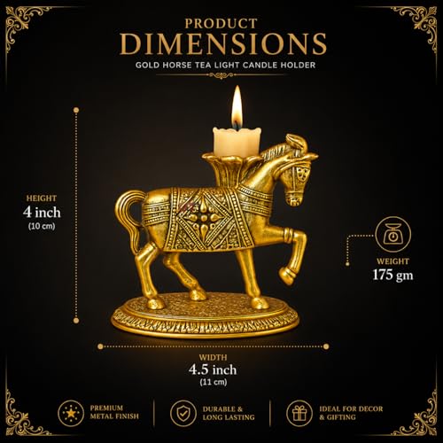 Salvus APP SOLUTIONS Metal Horse Tea Light Candle Holder for Home Decor, Decorative Tabletop Showpiece for Living Room, Diwali Decoration, Office Desk & Gifting, Gold, 4 x 4 Inch (only Horse) - Image 3