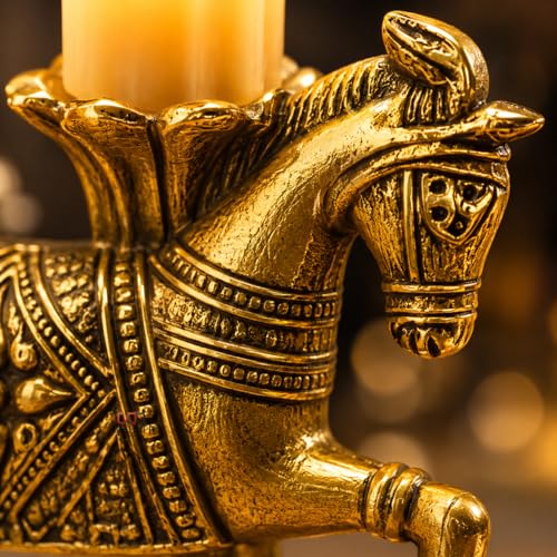 Salvus APP SOLUTIONS Metal Horse Tea Light Candle Holder for Home Decor, Decorative Tabletop Showpiece for Living Room, Diwali Decoration, Office Desk & Gifting, Gold, 4 x 4 Inch (only Horse) - Image 4