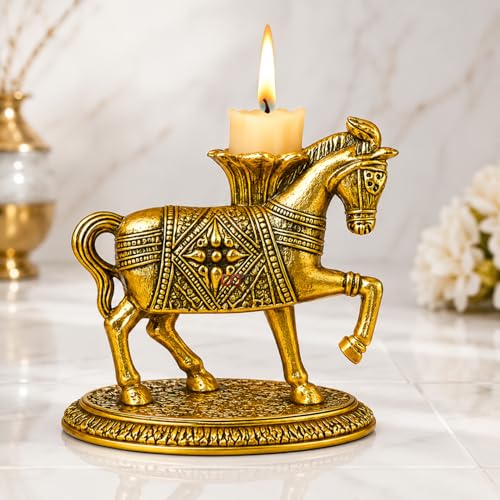 Salvus APP SOLUTIONS Metal Horse Tea Light Candle Holder for Home Decor, Decorative Tabletop Showpiece for Living Room, Diwali Decoration, Office Desk & Gifting, Gold, 4 x 4 Inch (only Horse) - Image 5