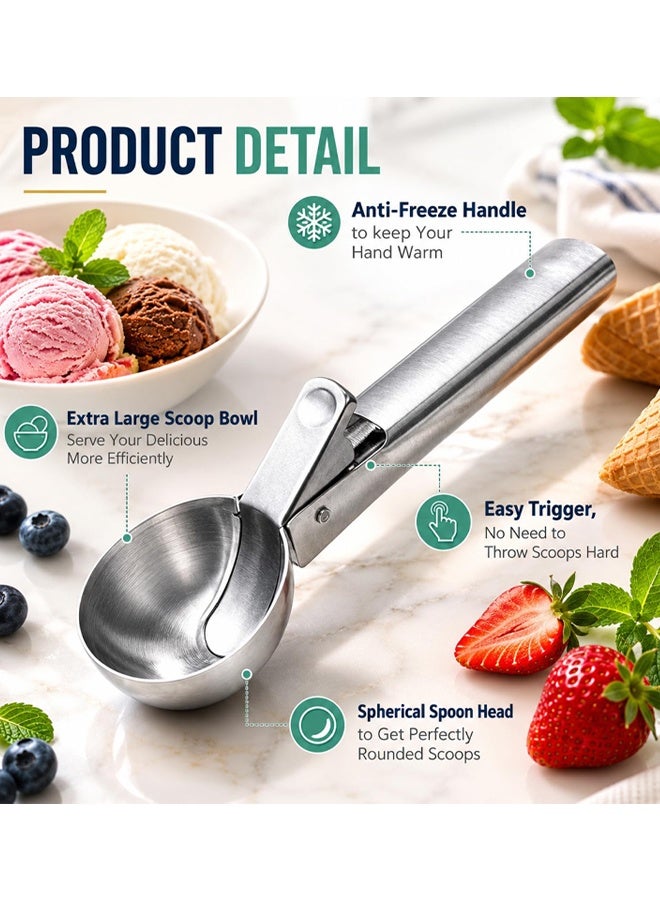 Stainless Steel Ice Cream Scoop, With Trigger & Comfortable Handle, Dishwasher Safe, Perfect For DIY Ice Cream, Baking, Fruit, Frozen Yogurt - Image 3