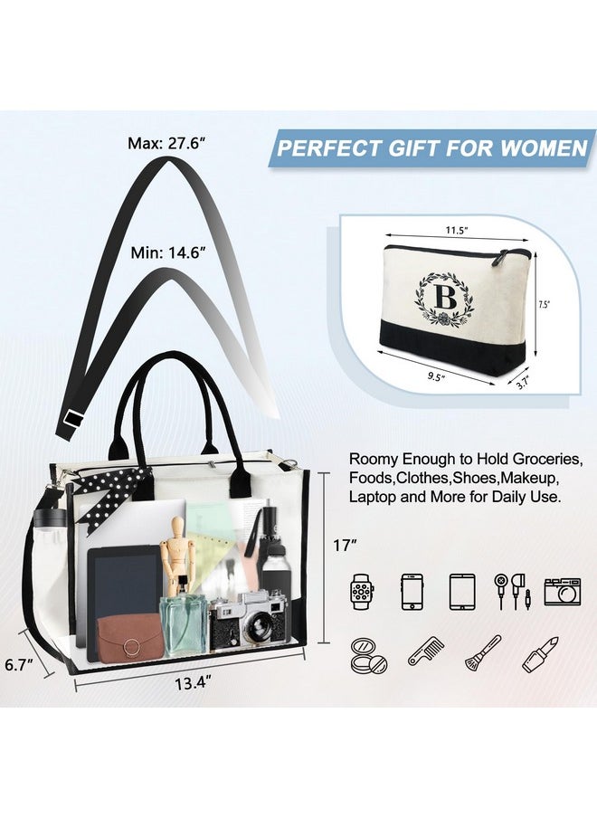 BeeGreen - Personalized Tote Bag For Women, Embroidery Monogram Birthday Gifts, Large Initial Bag With Zipper Closure, Adjustable Strap, Side Pocket And Makeup Bag Letter D - Image 1