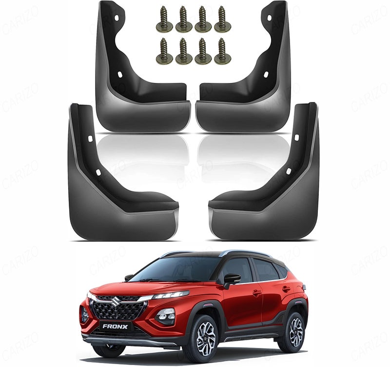 CARIZO® Car Heavy Duty Cup Type Splash Mud Guards | OE Type Front and Rear Mud Flaps | Pack of 4 | Compatible with Maruti Suzuki Fronx (2023-2025) - Image 2