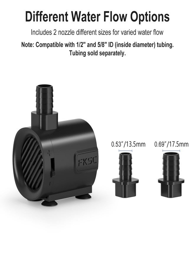 FKSC 120 GPH Fountain Pump - Submersible Water Pump, Ultra Quiet with Adjustable Flow for Fish Tanks, Ponds, Aquariums, Hydroponics & Statuary, Dual-Suction Side/Bottom Intake (Black) - Image 3