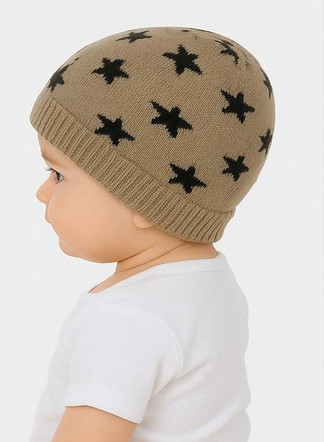 MIKONIKO Baby Girl Boy Winter Cap Set for Kids | Soft Woolen Head Warmer & Skull Cap | Winter Protection Hat for Infants & Toddlers (1 Years - 10 Years),2 Pcs Beige - Image 3