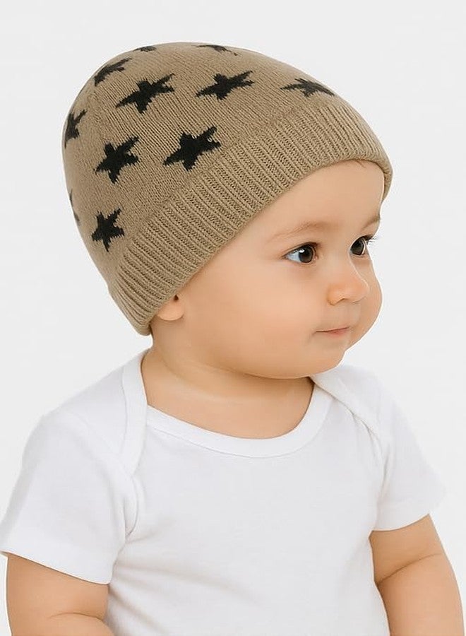MIKONIKO Baby Girl Boy Winter Cap Set for Kids | Soft Woolen Head Warmer & Skull Cap | Winter Protection Hat for Infants & Toddlers (1 Years - 10 Years),2 Pcs Beige - Image 4