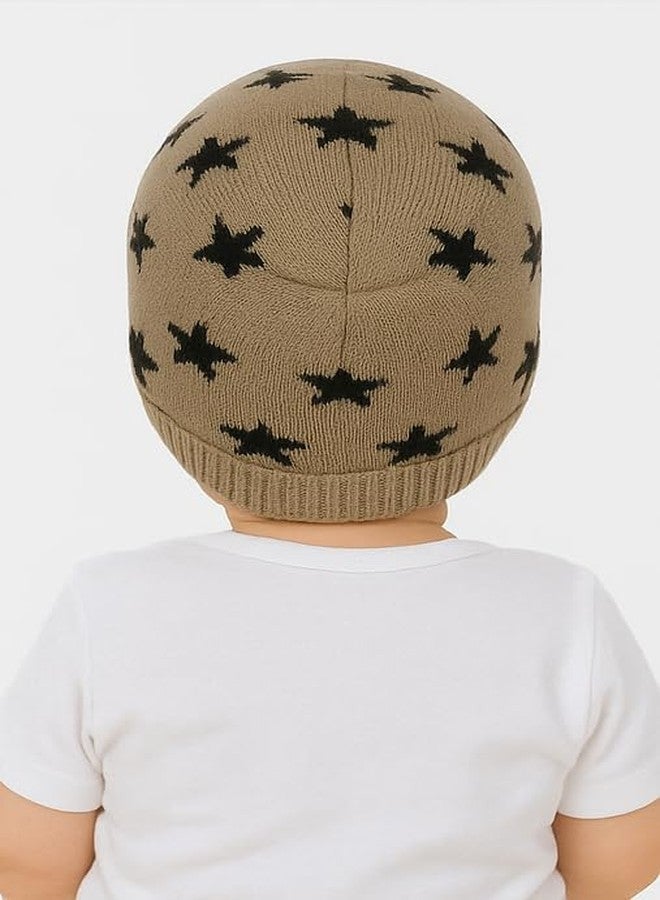 MIKONIKO Baby Girl Boy Winter Cap Set for Kids | Soft Woolen Head Warmer & Skull Cap | Winter Protection Hat for Infants & Toddlers (1 Years - 10 Years),2 Pcs Beige - Image 2