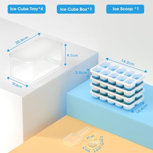DOQAUS Ice Cube Tray with Lid and Bin, 4 Pack Silicone Plastic Ice Cubes Trays for Freezer with Box/Container, Stackable with Storage Iced Bucket Kits, Scoop, for RV, Soup, Food, Cocktail, Coffee - Image 5