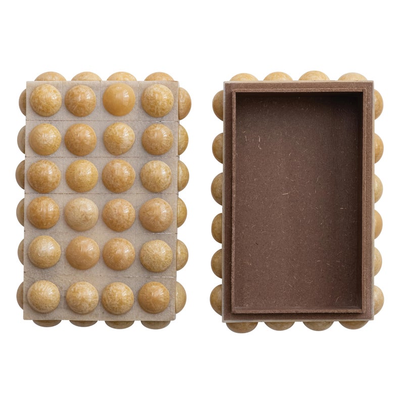 Creative Co-Op Handmade Marbled Resin Bobbin Box, Cream - Image 3