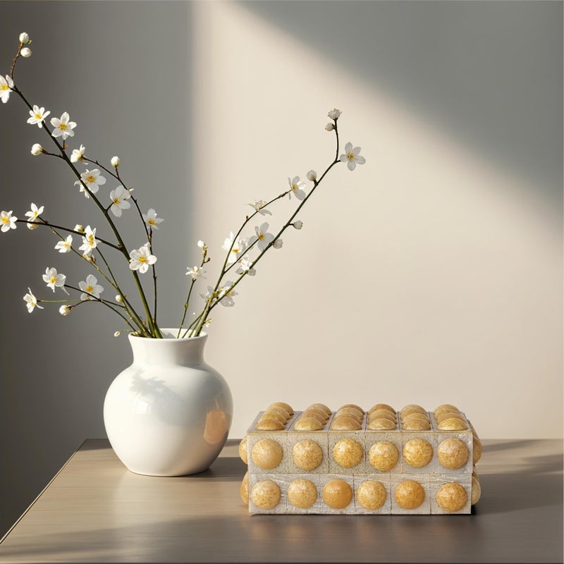 Creative Co-Op Handmade Marbled Resin Bobbin Box, Cream - Image 5