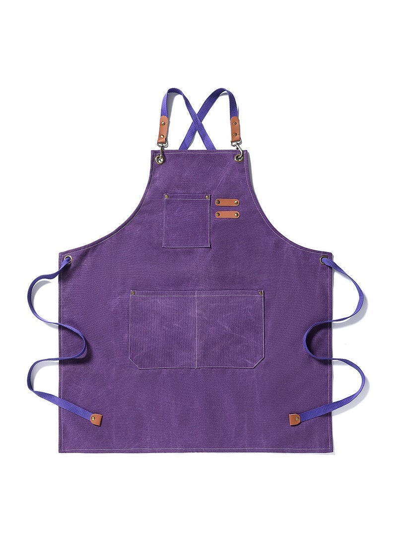 Generic Foreign trade thickened canvas apron wholesale household kitchen strap full body pure cotton waist gardening work apron printing Purple 