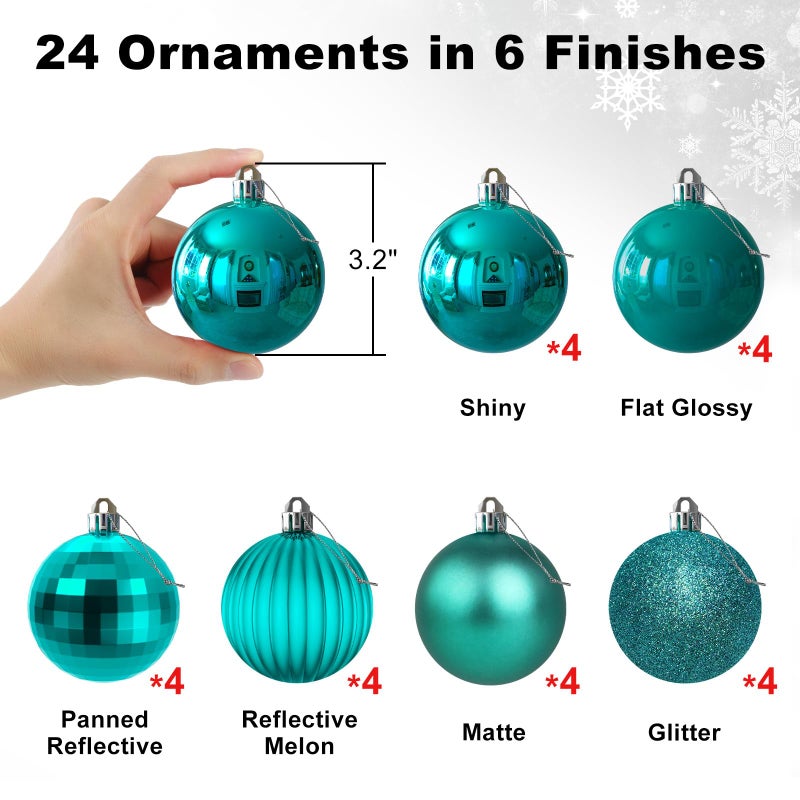 GameXcel Teal 3.2"" Large Christmas Balls - Christmas Tree Decoration Ornaments Shatterproof Hanging Balls for Birthday Halloween Holiday Wedding Decorations Set of 24pcs - Image 2