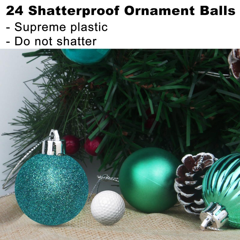GameXcel Teal 3.2"" Large Christmas Balls - Christmas Tree Decoration Ornaments Shatterproof Hanging Balls for Birthday Halloween Holiday Wedding Decorations Set of 24pcs - Image 3