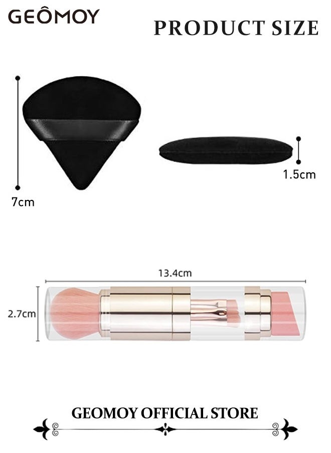 Geomoy - 5 in 1 Portable Mini Makeup Brushe Set with 6pcs Triangle Powder Puff Eyeshadow Brush & Lip  Brush & Face  Brush & Foundation Brush & Powder Puff Convenient for Daily Makeup - Image 1