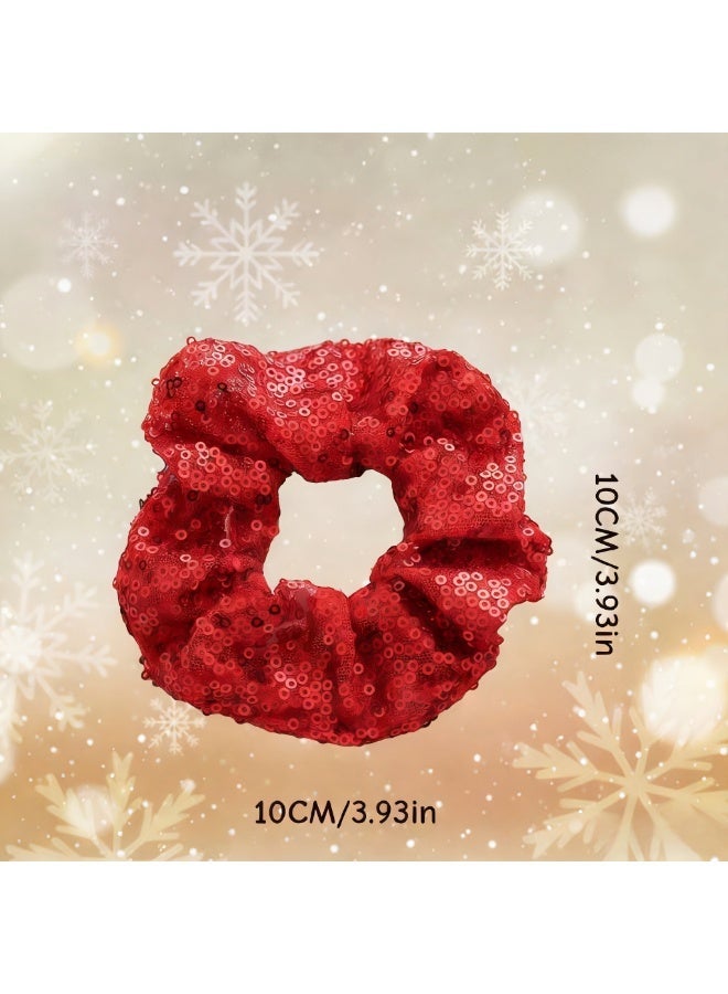 قطعتان من ربطات الشعر الحريرية اللامعة باللونين الأحمر والذهبي، ربطات شعر مرنة للنساء، ربطات شعر بتصميم ترتر أحمر، حامل ذيل حصان للبنات، مناسب لذيل الحصان، الشعر المستعار، وتجعيدات الشعر الراتنجية - Image 2