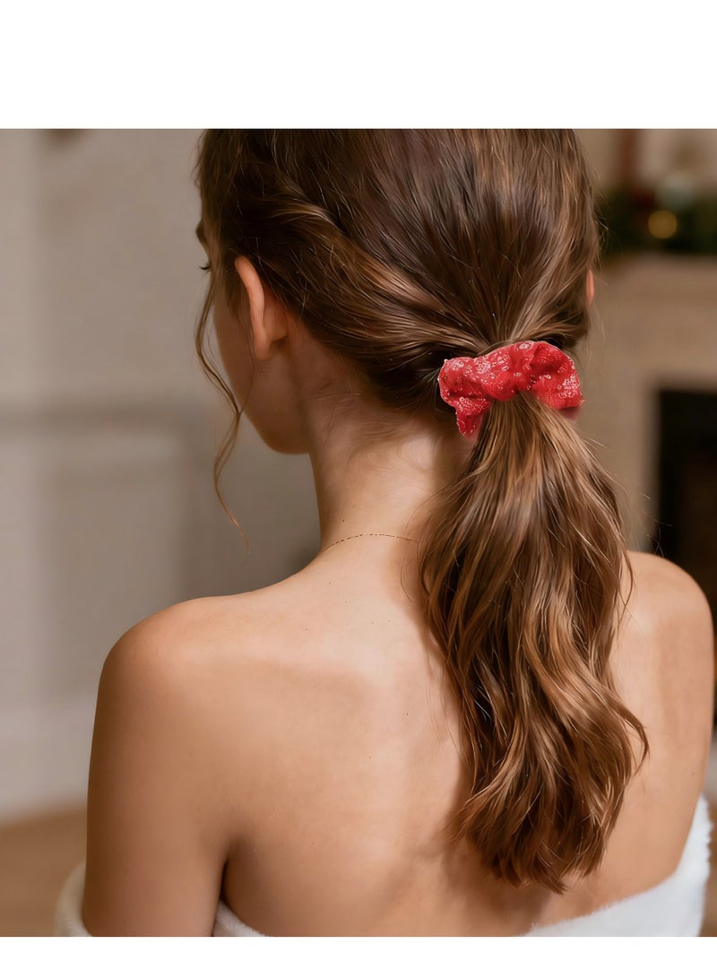 قطعتان من ربطات الشعر الحريرية اللامعة باللونين الأحمر والذهبي، ربطات شعر مرنة للنساء، ربطات شعر بتصميم ترتر أحمر، حامل ذيل حصان للبنات، مناسب لذيل الحصان، الشعر المستعار، وتجعيدات الشعر الراتنجية - Image 3