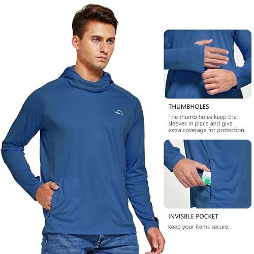 Willit Men's Sun Protection Hoodie UPF 50+ Fishing Hiking Shirt Long Sleeve SPF UV Shirt Rash Guard Lightweight Ocean Blue L - Image 4