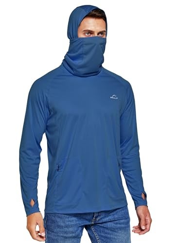 Willit Men's Sun Protection Hoodie UPF 50+ Fishing Hiking Shirt Long Sleeve SPF UV Shirt Rash Guard Lightweight Ocean Blue L - Image 2
