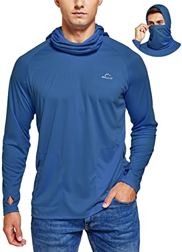 Willit Men's Sun Protection Hoodie UPF 50+ Fishing Hiking Shirt Long Sleeve SPF UV Shirt Rash Guard Lightweight Ocean Blue L - Image 1