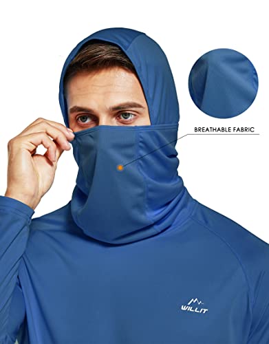 Willit Men's Sun Protection Hoodie UPF 50+ Fishing Hiking Shirt Long Sleeve SPF UV Shirt Rash Guard Lightweight Ocean Blue L - Image 3