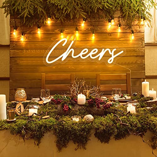 HFHungkeong Cheers Neon Sign USB Powered with Dimmable Switch,LED Neon Light Sign for Wall Background Decor,Cheer Light Up Sign Neon for Bar Birthday Party Wedding 16.5 * 7in(Warm White) - Image 1