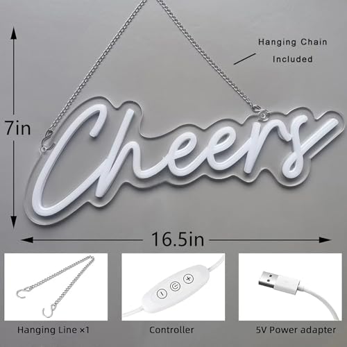 HFHungkeong Cheers Neon Sign USB Powered with Dimmable Switch,LED Neon Light Sign for Wall Background Decor,Cheer Light Up Sign Neon for Bar Birthday Party Wedding 16.5 * 7in(Warm White) - Image 5